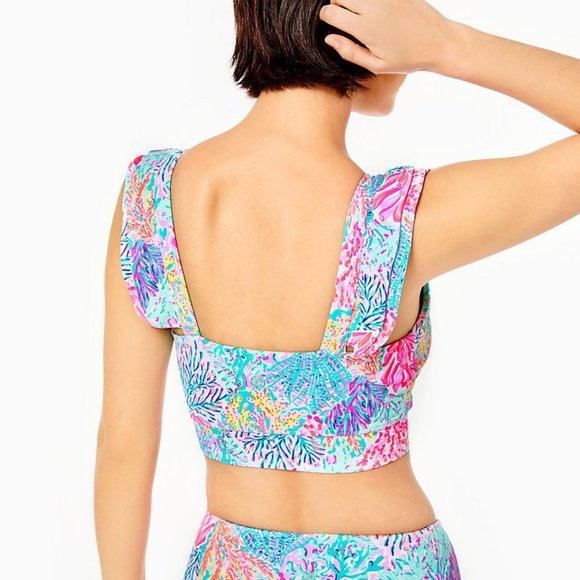 NWT Lilly Pulitzer UPF 50+ Luxletic Sucre Ruffle Sports Bra in SplashDance XS - Picture 3 of 4